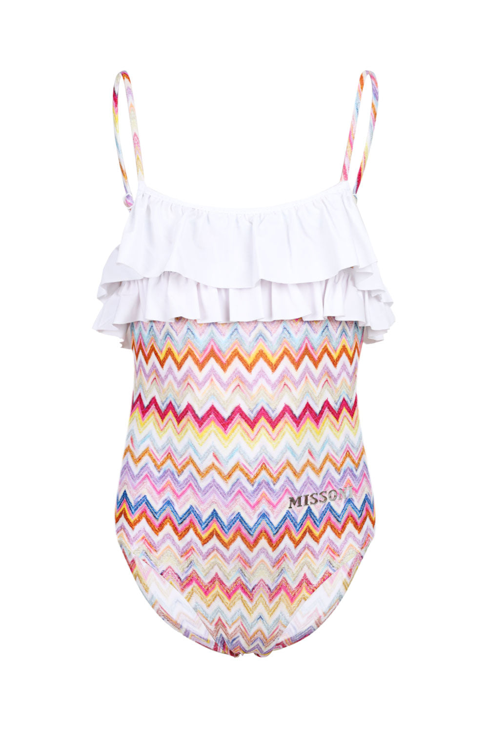 Load image into Gallery viewer, Girls Colourful Zigzag Pattern with White Ruffle
