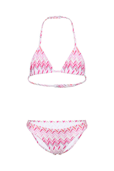Girls Fuchsia White Zigzag Bikini