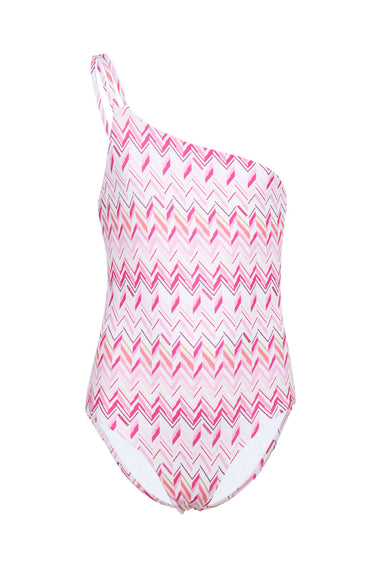 Girls Fuchsia Zigzag Pattern One-Shoulder Swimsuit