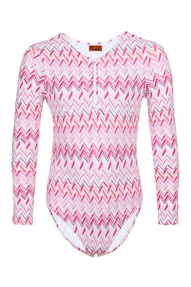 Girls Fuchsia Zigzag Pattern Swimsuit