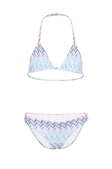 Girls Light Blue Pink Zigzag Bikini