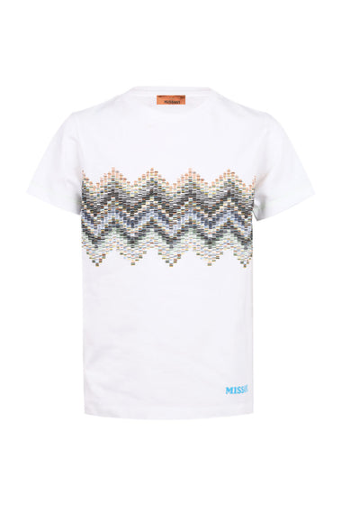Boys White Pixellated Zigzag Graphic T-Shirt