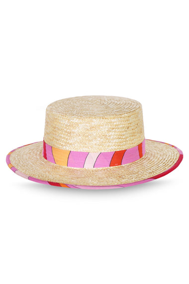 Girls Beige Straw Boater Hat