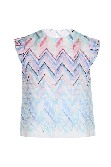 Girls Blue Pink Zigzag Cotton Jersey Top
