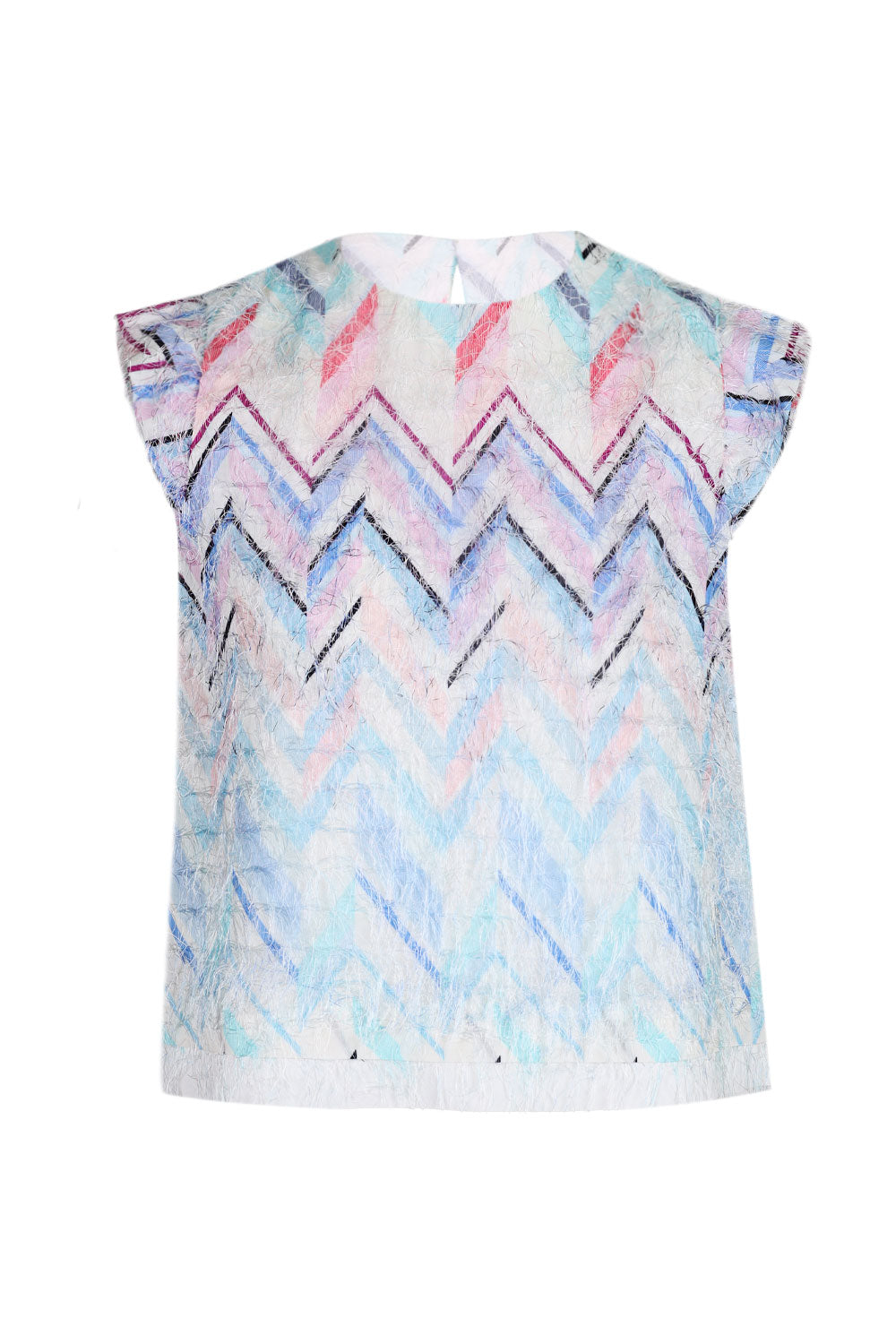 Load image into Gallery viewer, Girls Blue Pink Zigzag Cotton Jersey Top
