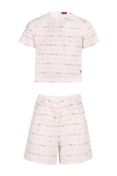 Girls Knitted Fabric Beige Multicolor Suit