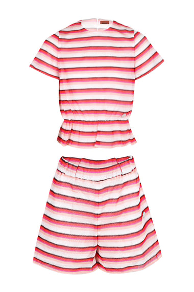 Girls Knitted Fabric Fuchsia White Suit