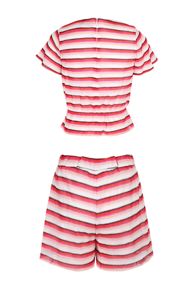 Girls Knitted Fabric Fuchsia White Suit