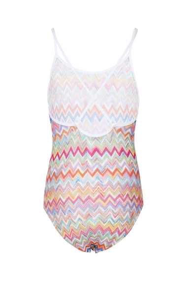 Girls Multicolor Zig Zag Print One Piece Swimsuit
