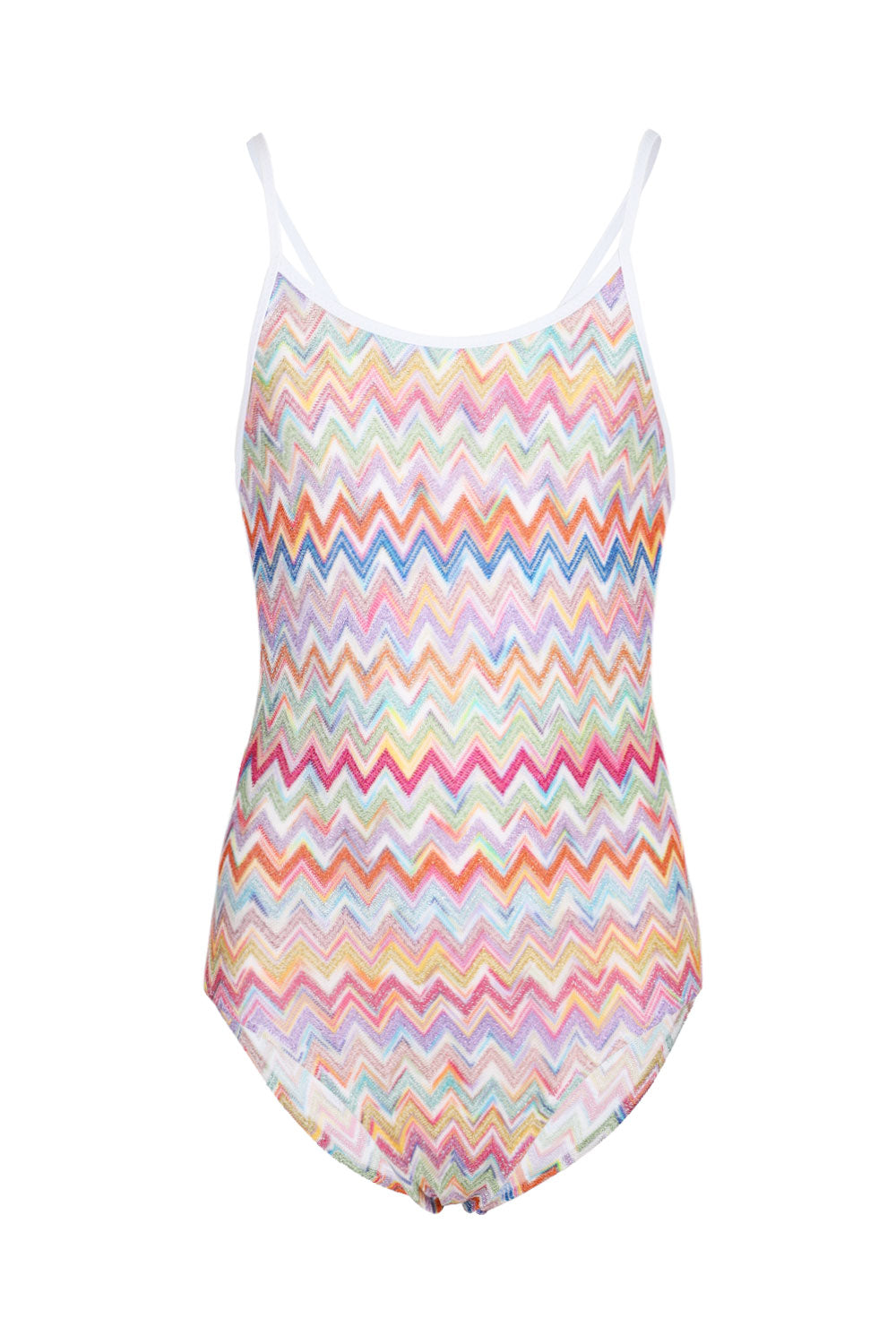 Load image into Gallery viewer, Girls Multicolor Zig Zag Print One Piece Swimsuit
