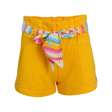 Orange Shorts With Zigzag Printed Belt For Girls - Shorts