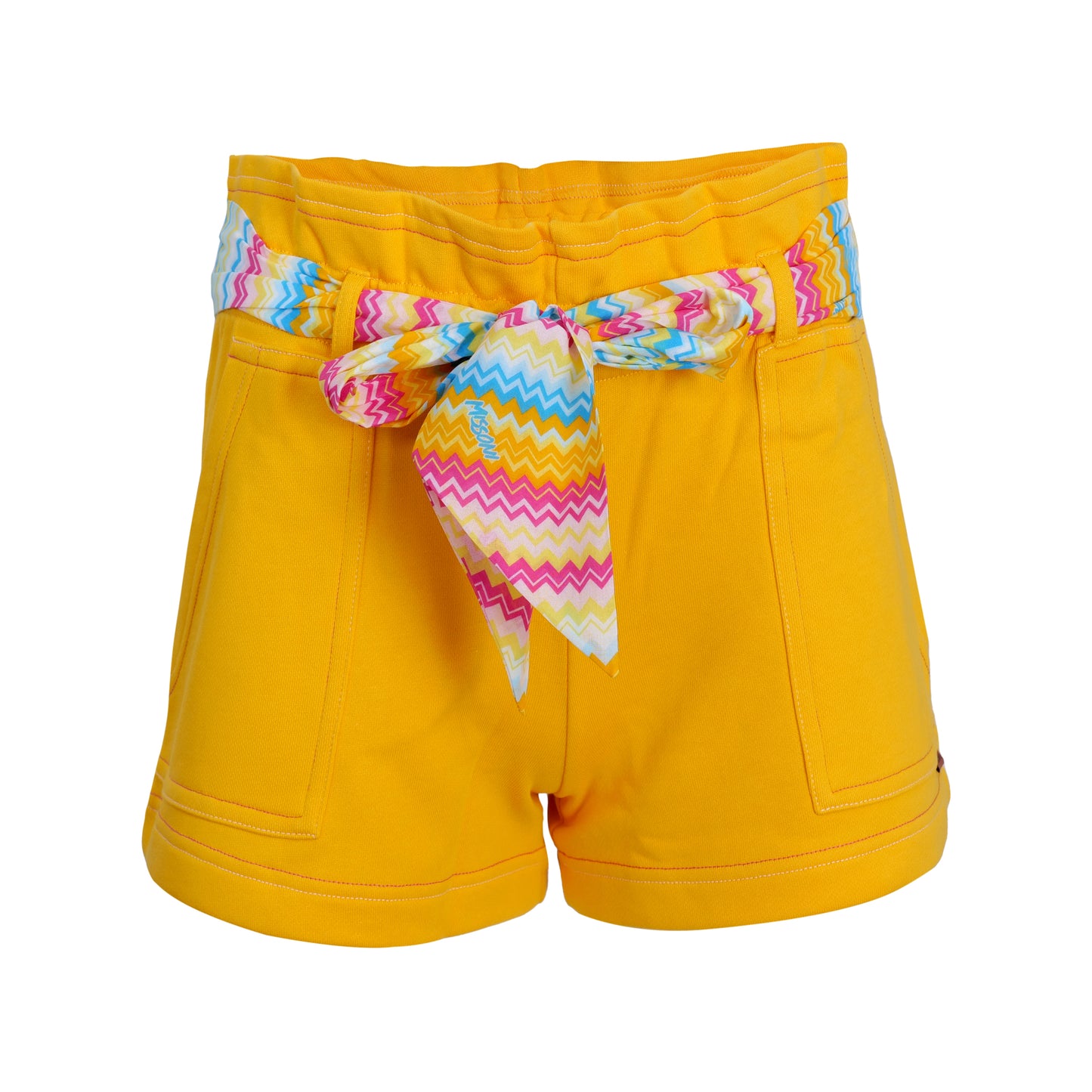 Load image into Gallery viewer, Orange Shorts With Zigzag Printed Belt For Girls - Shorts
