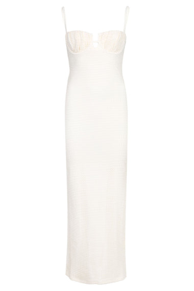 Bone Crochet Petal Long Slip Dress
