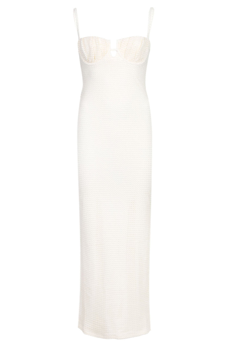 Bone Crochet Petal Long Slip Dress