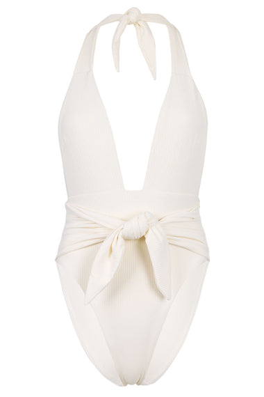 Cream Rib Tropez Tie-Up One Piece