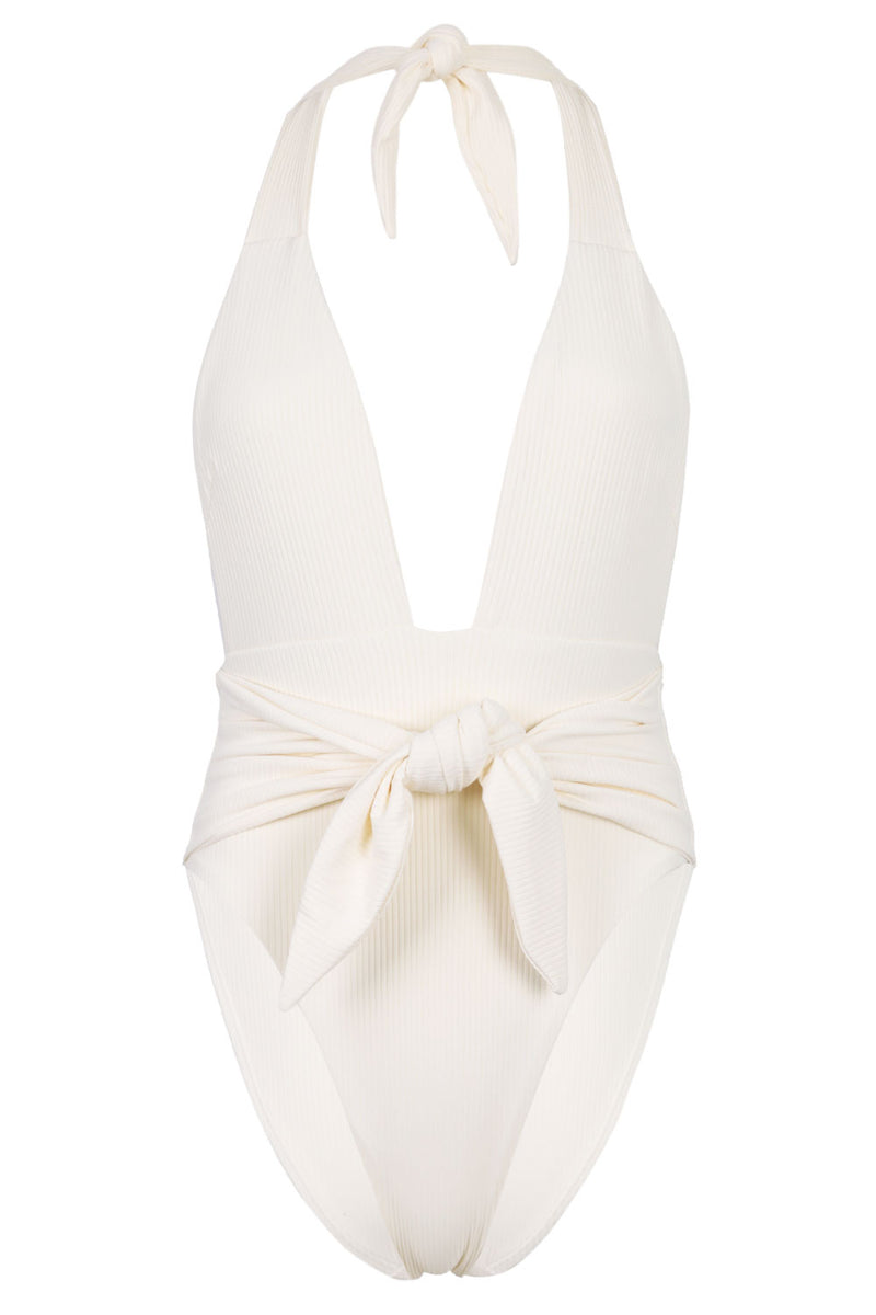 Cream Rib Tropez Tie-Up One Piece