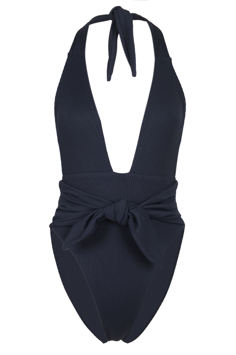 Black Rib Tropez Tie-Up One Piece