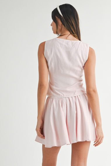 Indie Linen Vest with Piping Trim Set Pink