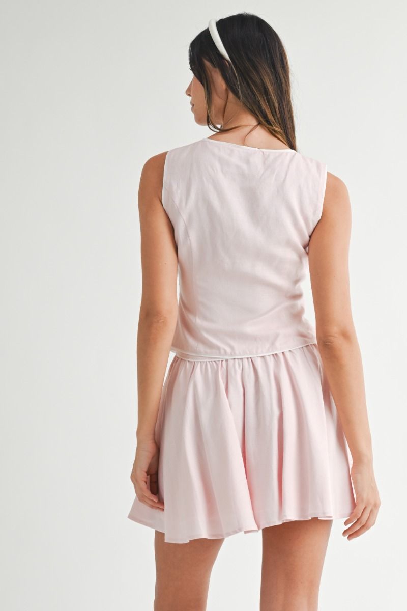 Load image into Gallery viewer, Indie Linen Vest with Piping Trim Set Pink
