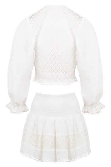 Ishaan Top and Skirt Set White