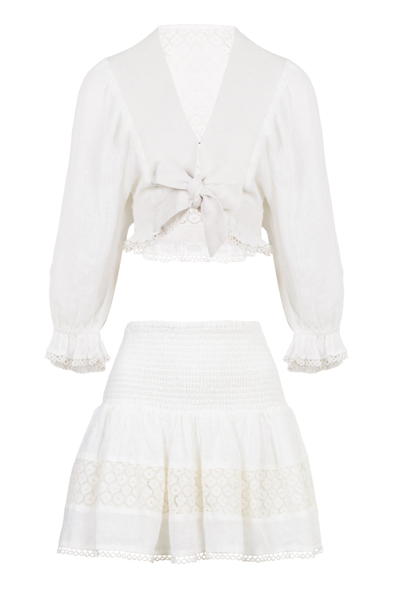 Ishaan Top and Skirt Set White