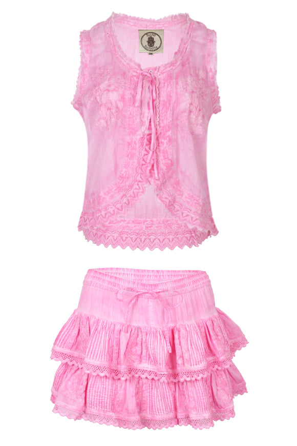 Cannes Embroidered Tank Top And Skort Washed Pink