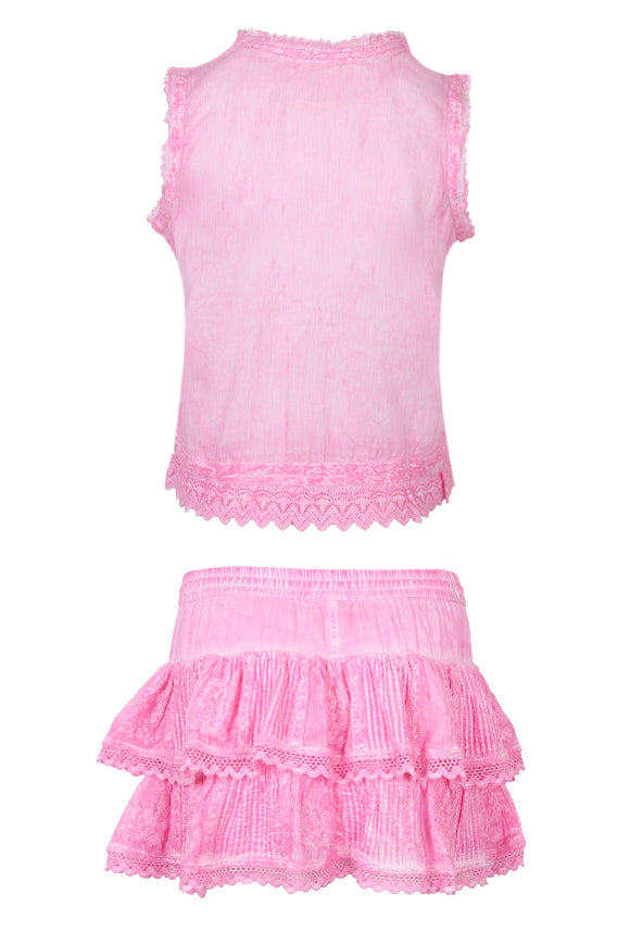 Cannes Embroidered Tank Top And Skort Washed Pink