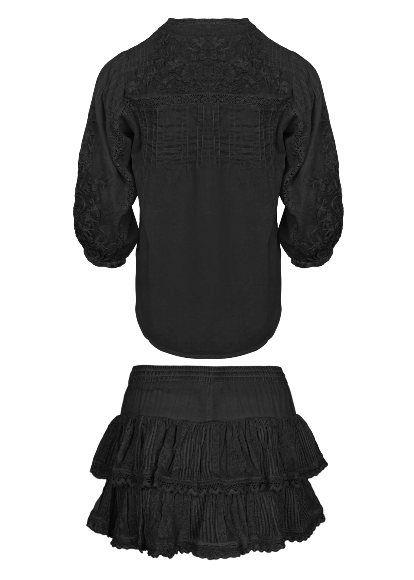 Coquette Embroidered Shirt And Skort Black