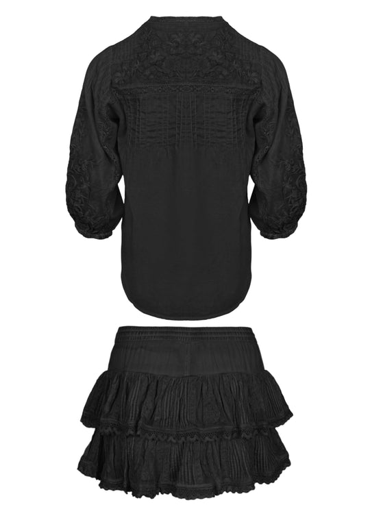 Coquette Embroidered Shirt And Skort Black