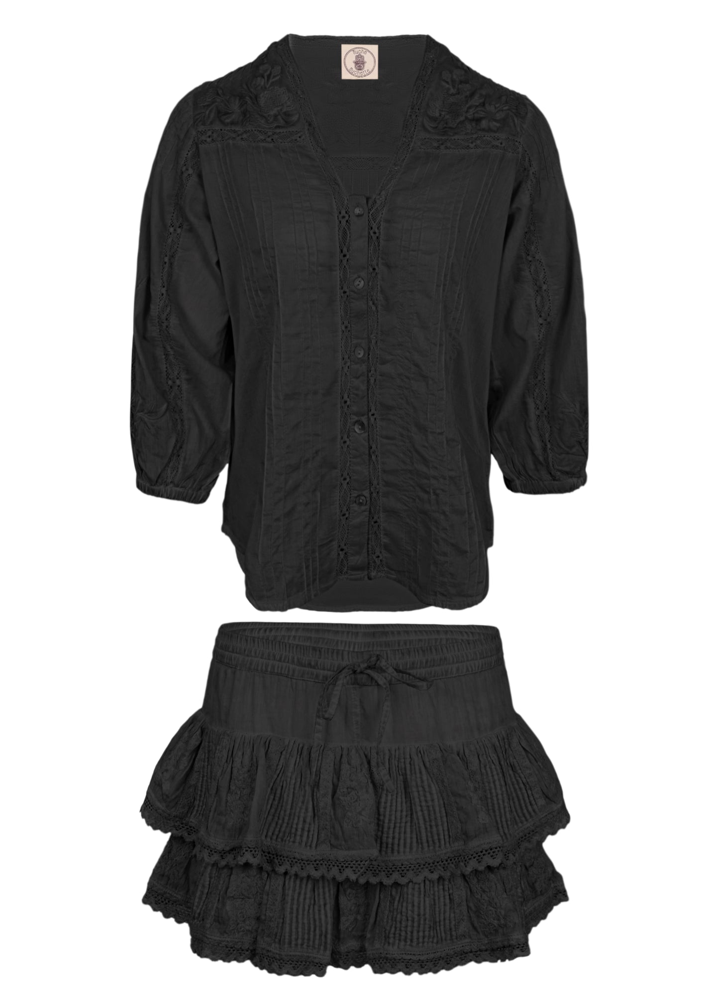 Coquette Embroidered Shirt And Skort Black