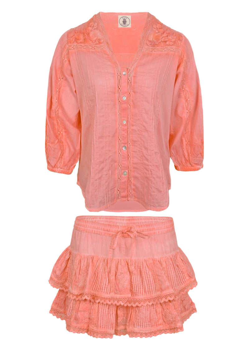 Coquette Embroidered Shirt And Skort Washed Coral