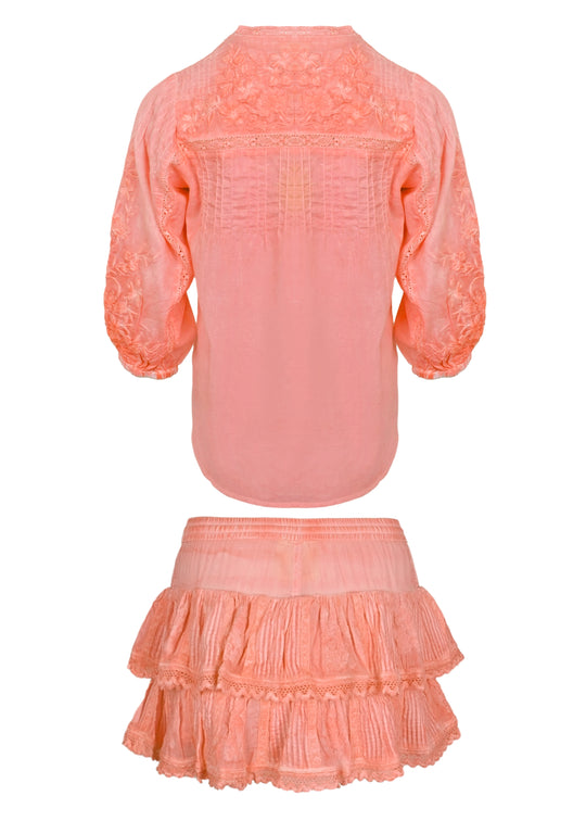 Coquette Embroidered Shirt And Skort Washed Coral