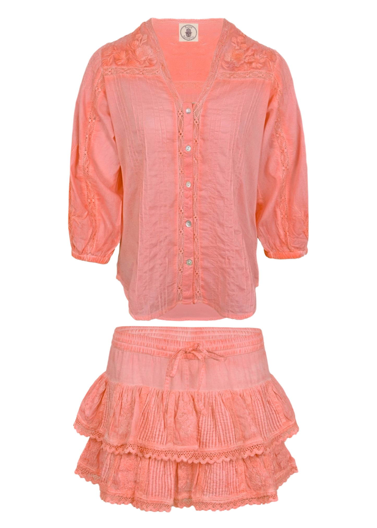 Load image into Gallery viewer, Coquette Embroidered Shirt And Skort Washed Coral
