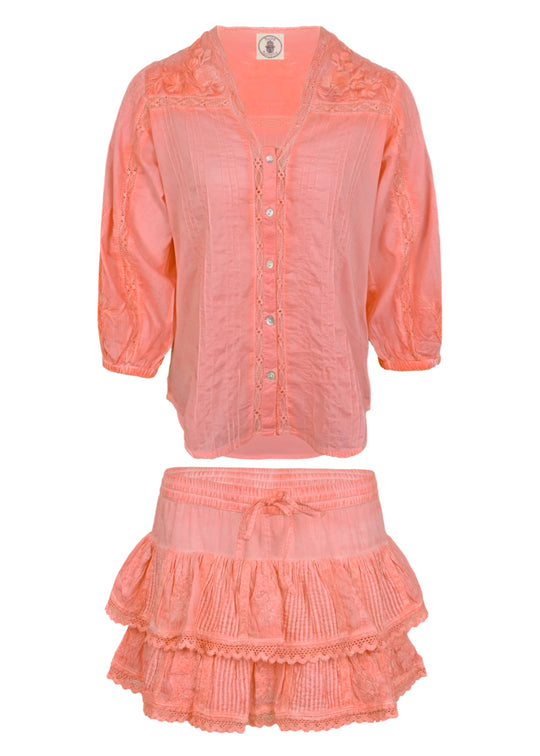 Coquette Embroidered Shirt And Skort Washed Coral