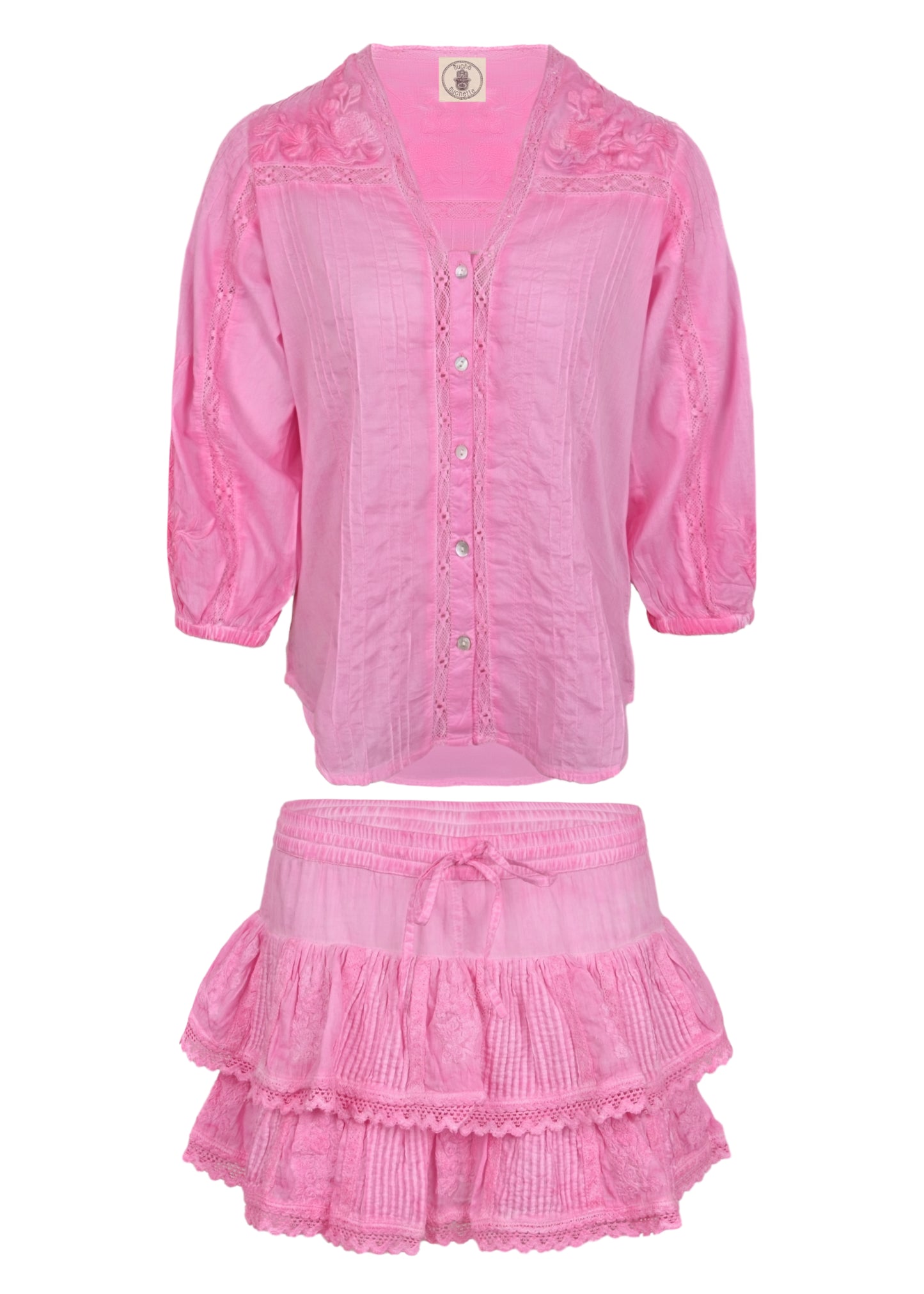 Load image into Gallery viewer, Coquette Embroidered Shirt And Skort Washed Pink
