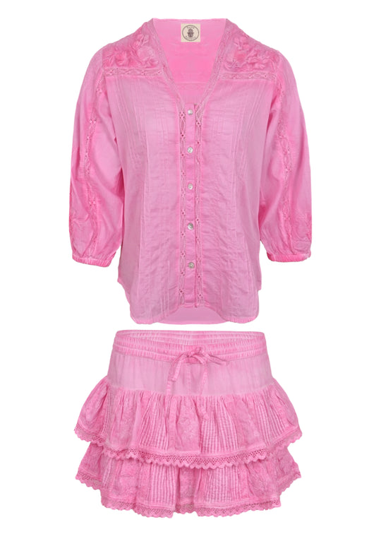 Coquette Embroidered Shirt And Skort Washed Pink