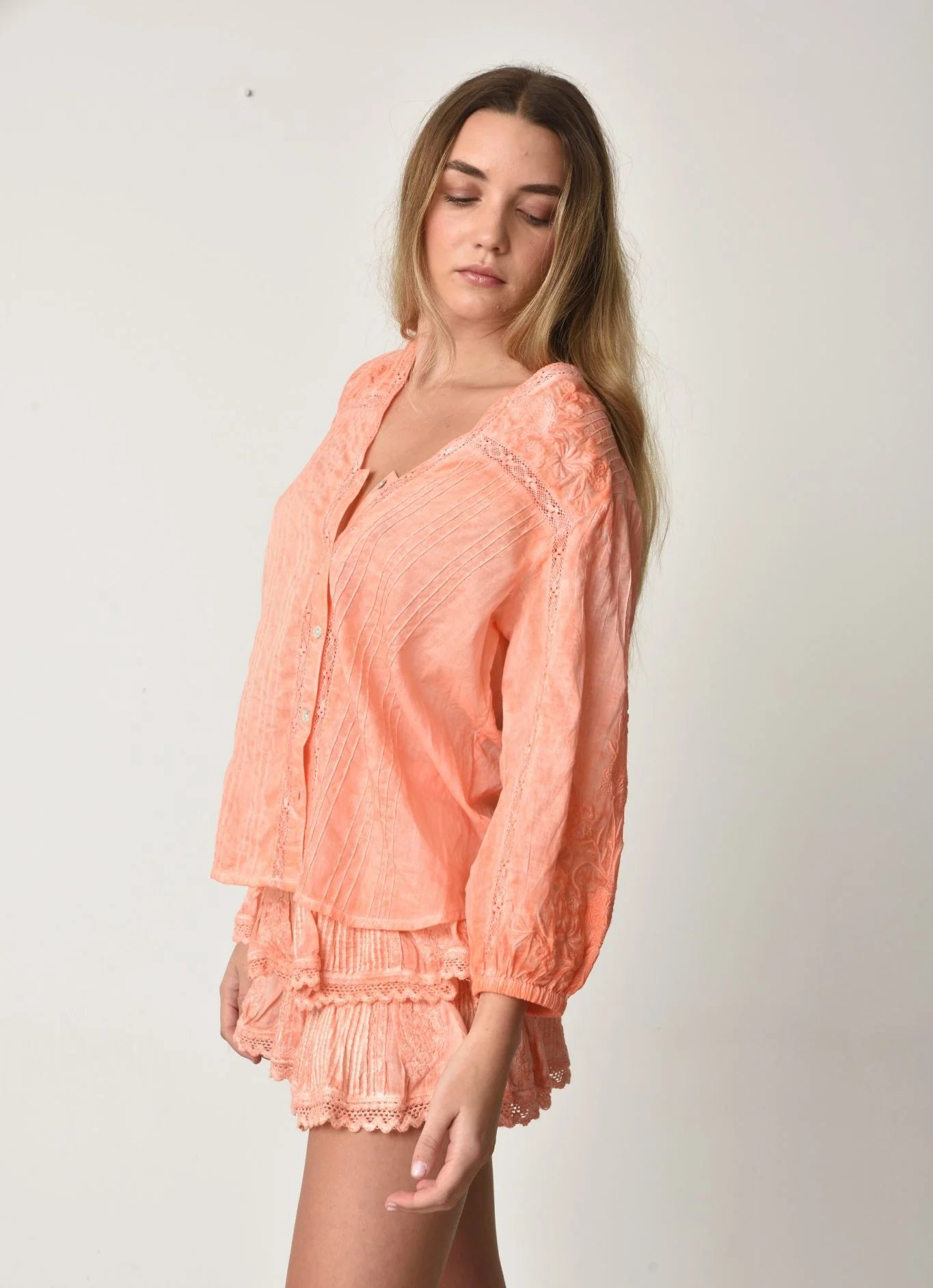 Load image into Gallery viewer, Coquette Embroidered Shirt And Skort Washed Coral
