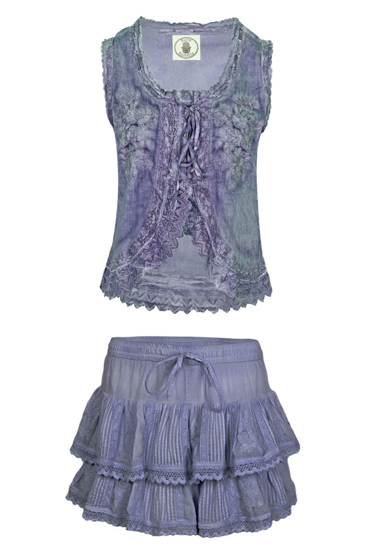 Load image into Gallery viewer, Cannes Embroidered Tank Top And Skort Washed Dark Blue - ONE SIZE - Set
