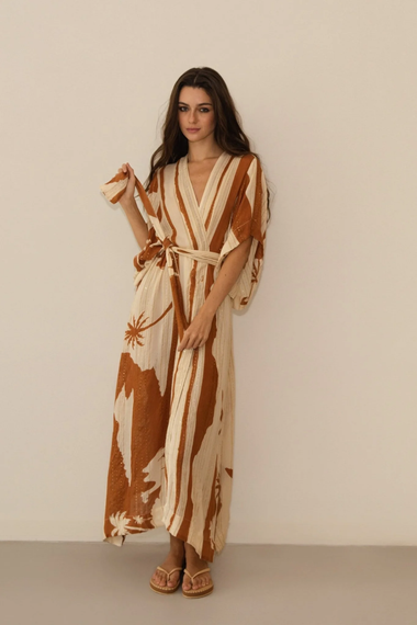 Kha Palm Trees Kimono Mocha