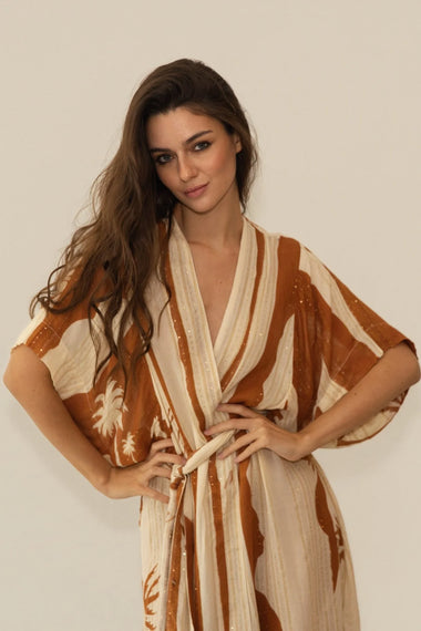 Kha Palm Trees Kimono Mocha