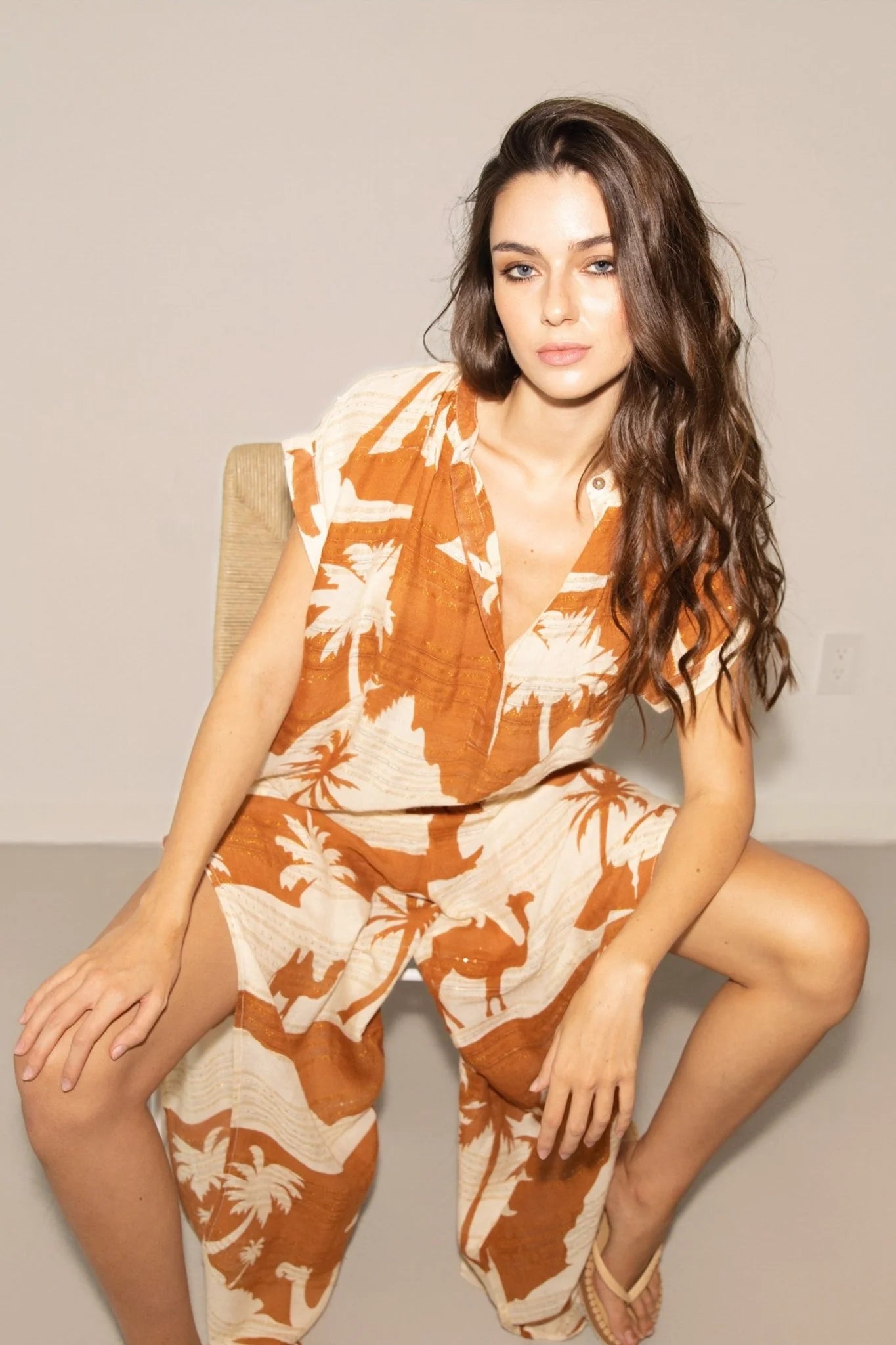 Load image into Gallery viewer, Kha Palm Trees Pant Mocha
