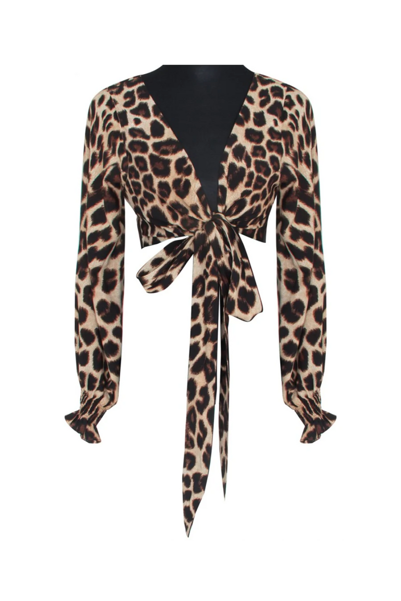 Safari Brown Leopard Crop Top Black