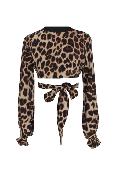 Safari Brown Leopard Crop Top Black