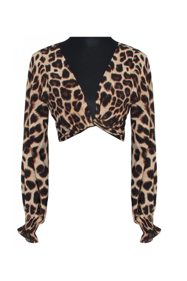 Safari Brown Leopard Crop Top Black