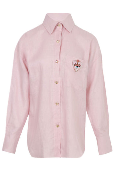 Linen Shirt With Heart Eye Pink