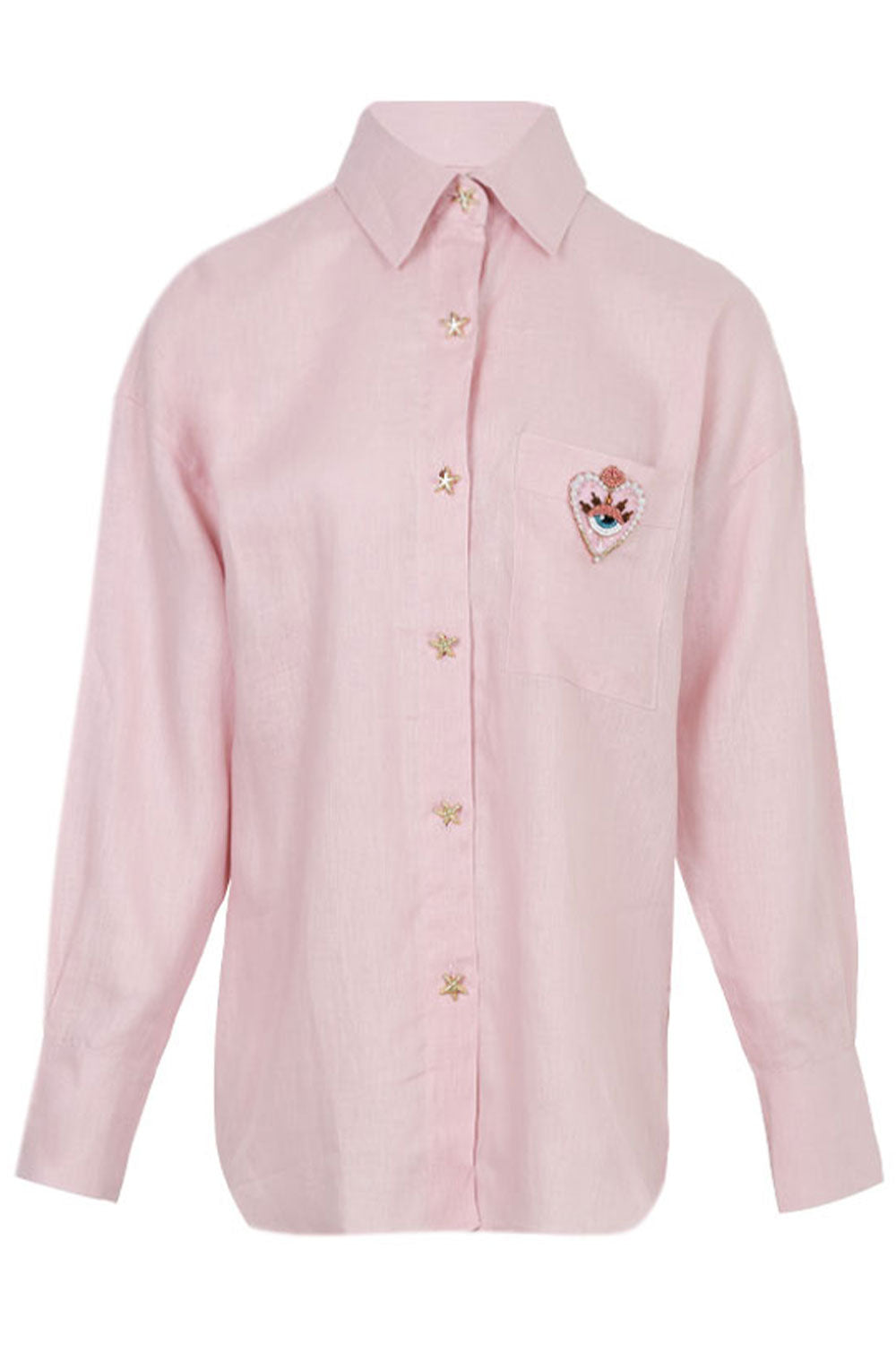 Load image into Gallery viewer, Linen Shirt With Heart Eye Pink
