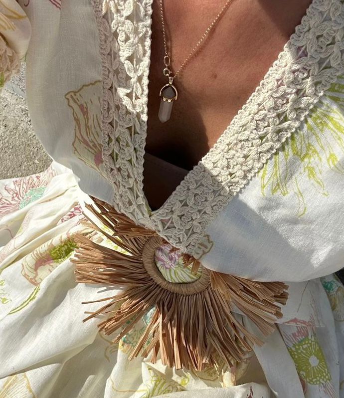 Linen Dress Flower Off White