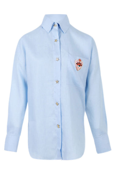 Linen Shirt With Heart Eye Blue