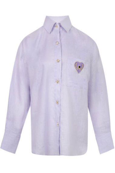 Linen Shirt With Heart Eye Purple