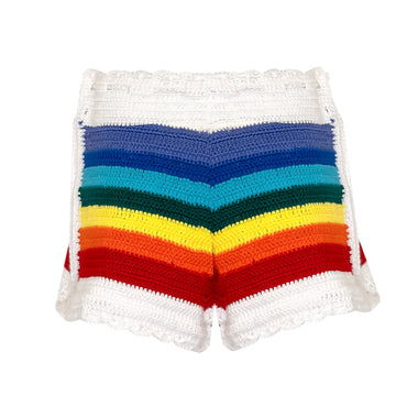 Kids White Crochet Shorts with Rainbow Stripes - Girls Shorts